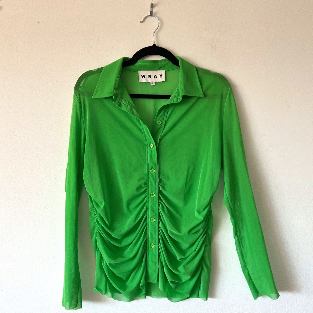 Wray Lime Green Mesh Ruched Oxford Shirt size XL